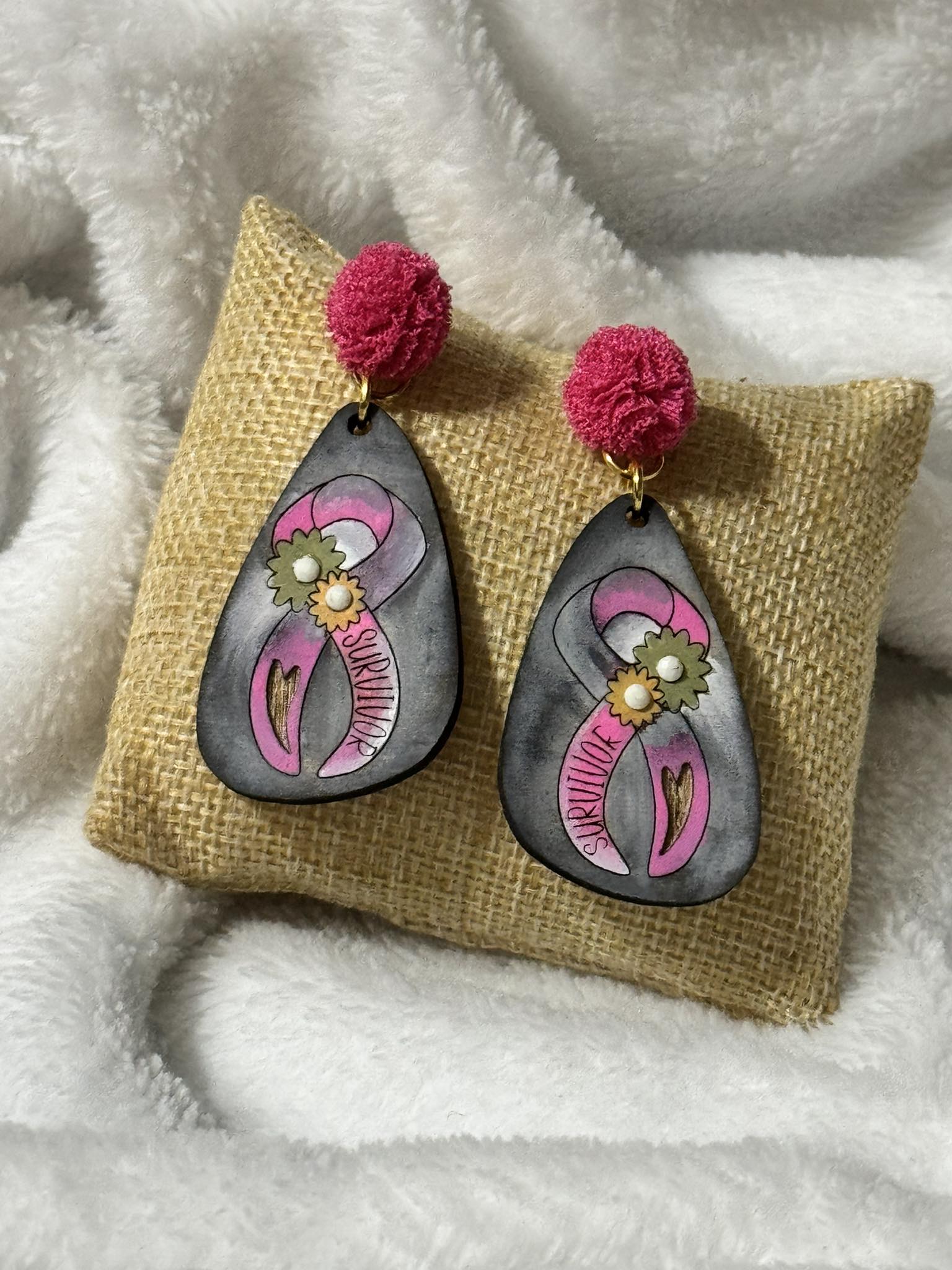 Breast Cancer Survivor Ribbon Handpainted